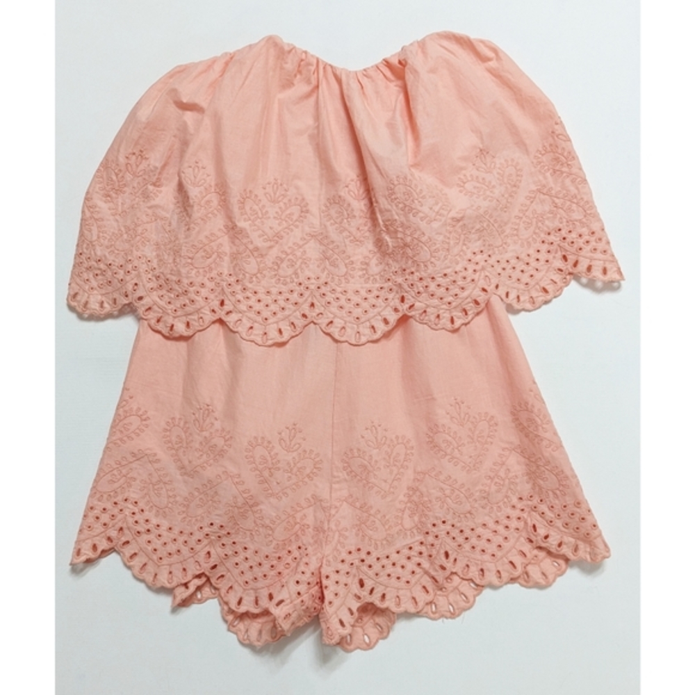 H&M Salmon Pink Embroidered Scalloped Strapless Romper -Size 4